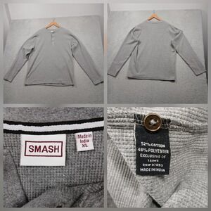 Smash Thermal Henley Shirt Mens XL Gray Long Sleeve Waffle Knit